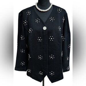 LESLIE FAYE VINTAGE BLACK PEARL DRESSY OFFICE UNION MADE ILGWU SWEATER SIZE 18W🖤